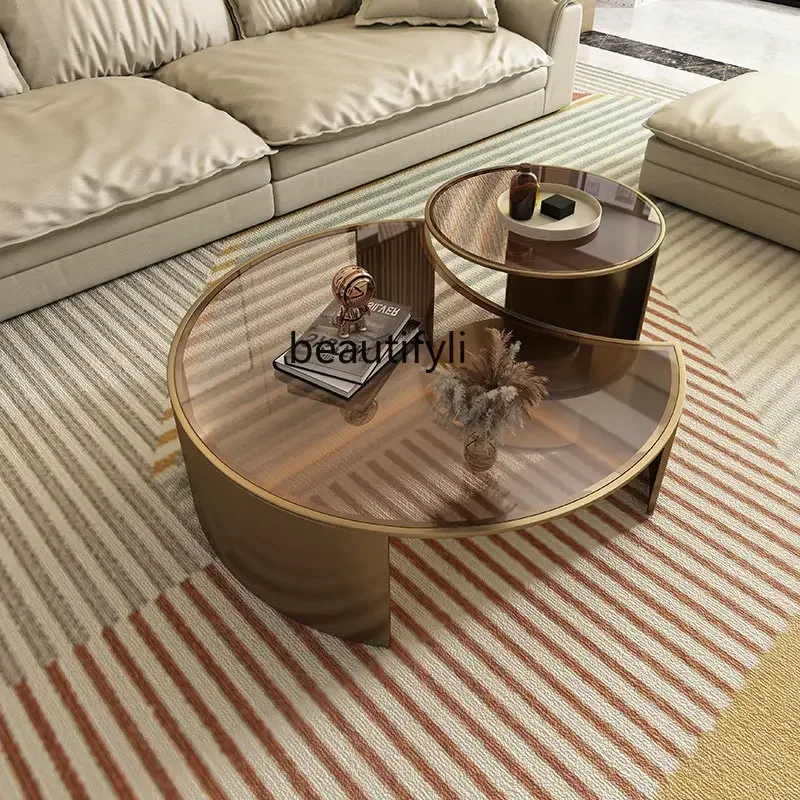 Italian Simple Glass Tea Table Combination High Sense Living Room Home Creative round