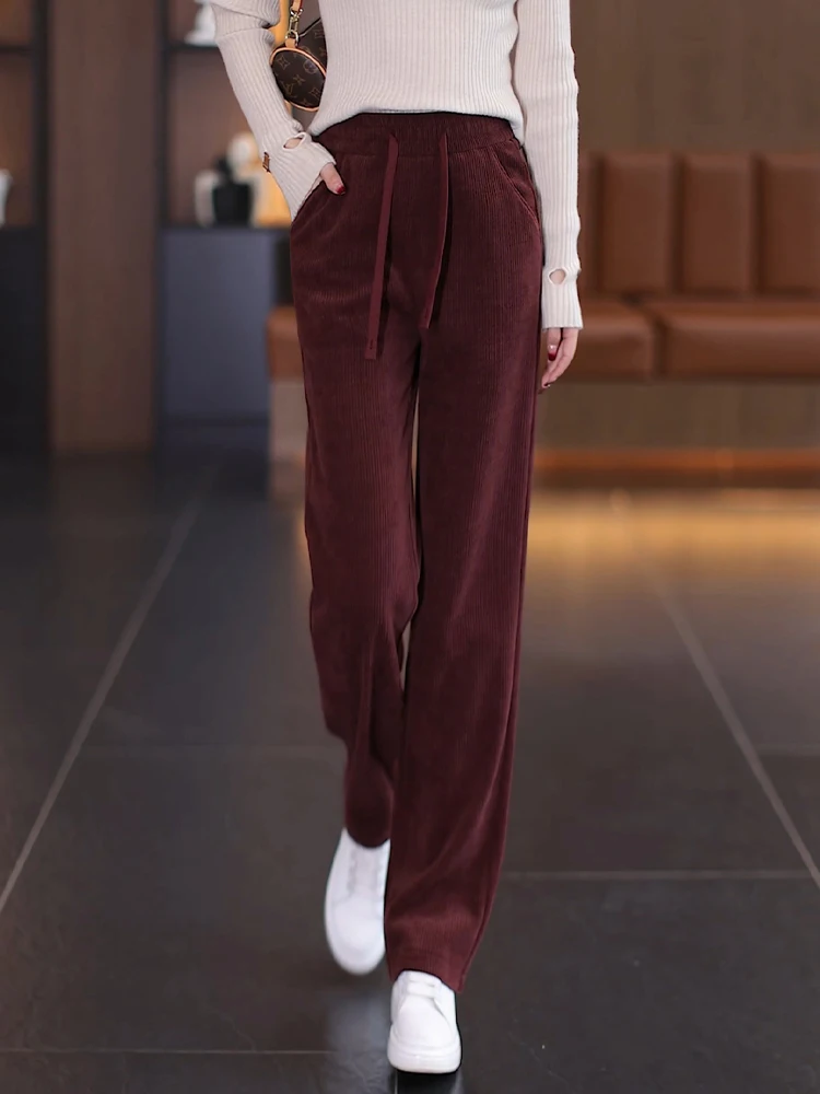 

Женские брюки Ankela с высокой талией, широкими штанинами, прямого кроя, повседневные, осенне-зимние, весенние, новая узкая версия, элегантные, струящиеся, комфортные