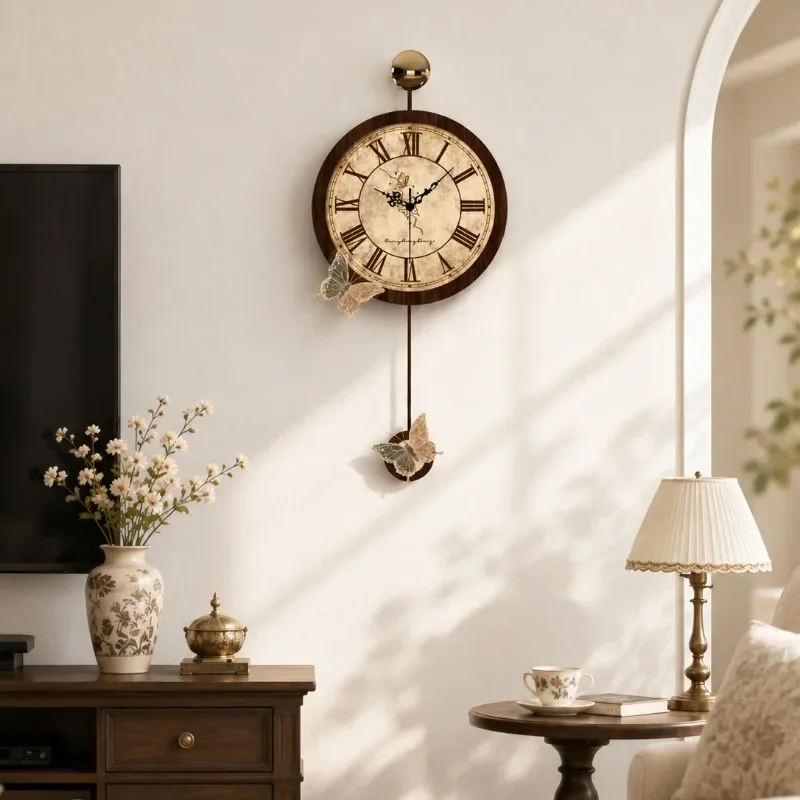 Retro Wall Clock Modern Home Aesthetic Butterfly Decor Clock Living Room Luxury Creative Art Watches Wall Decoration For Home