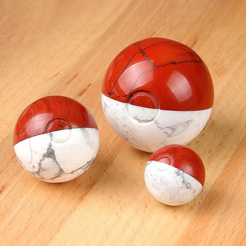 2 3 4CM Cartoon Pocket Monster Ball Natural Crystal Healing Stone Red Jasper White Howlite For Children Gifts Decor Wholesale