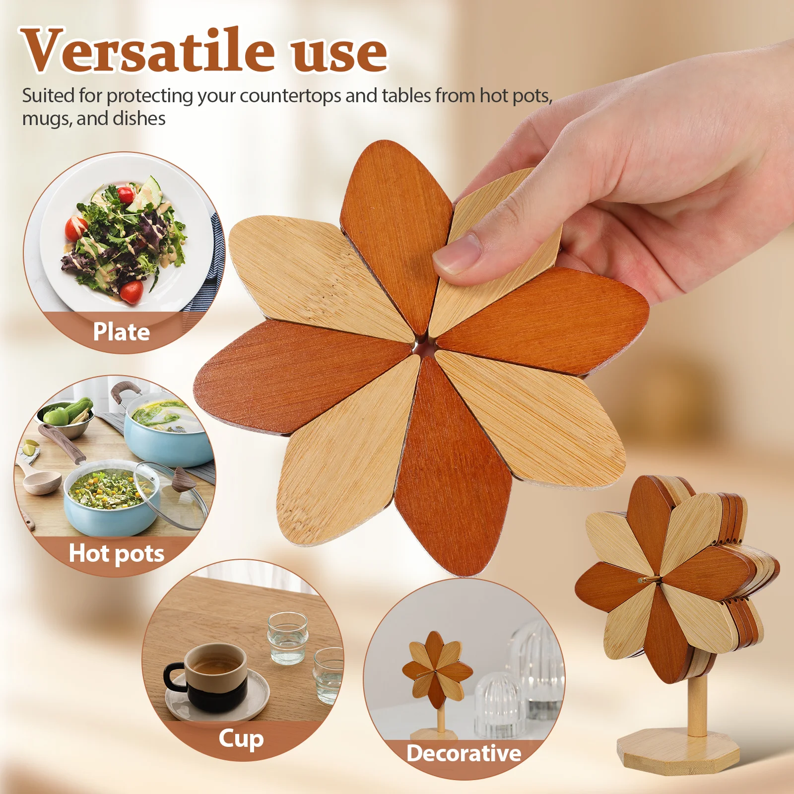1 Set Windmill Style Heat Resistant Trivets For Hot Dishes Insulation Pad Kitchen Essentials Counter Protector Bamboo Place Mat