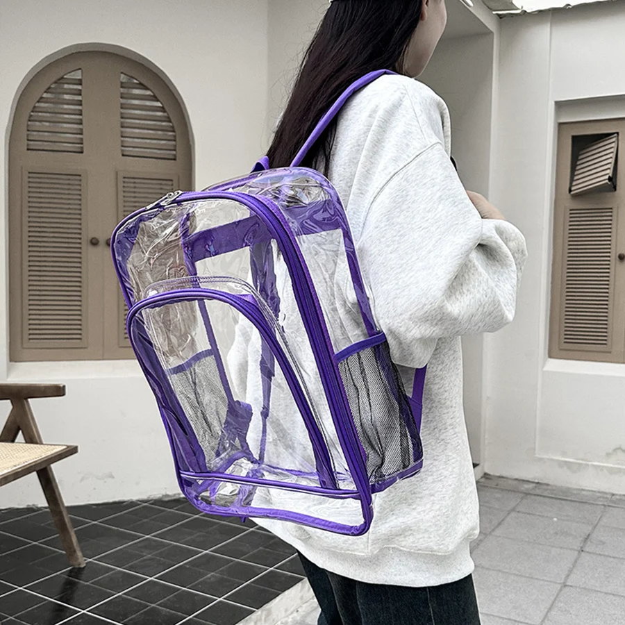 Backpack Waterproof Transparent School Bag Large Capacity Rucksack Solid Clear Knapsack Unisex Fashion Transparent Plastic Bags