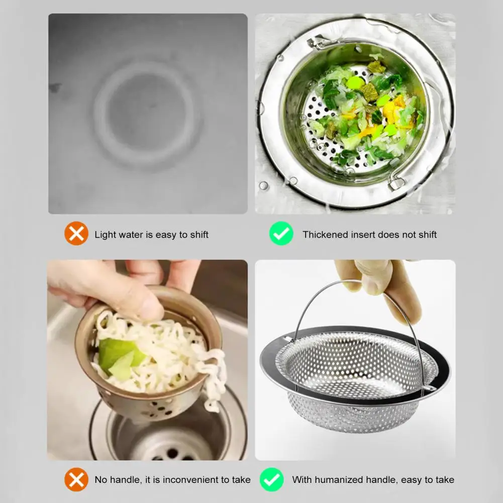 فلتر حوض متين من الفولاذ المقاوم للصدأ ، تدفق مياه سلس ، مصفاة مطبخ ، شبكة دقيقة ، سلة تصريف ، سهل الرفع ، الأكثر