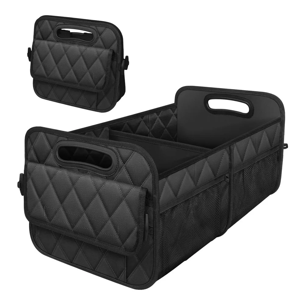 

Foldable large space car trunk organizers, foldable car clutter organizers, storage boxes and bins.