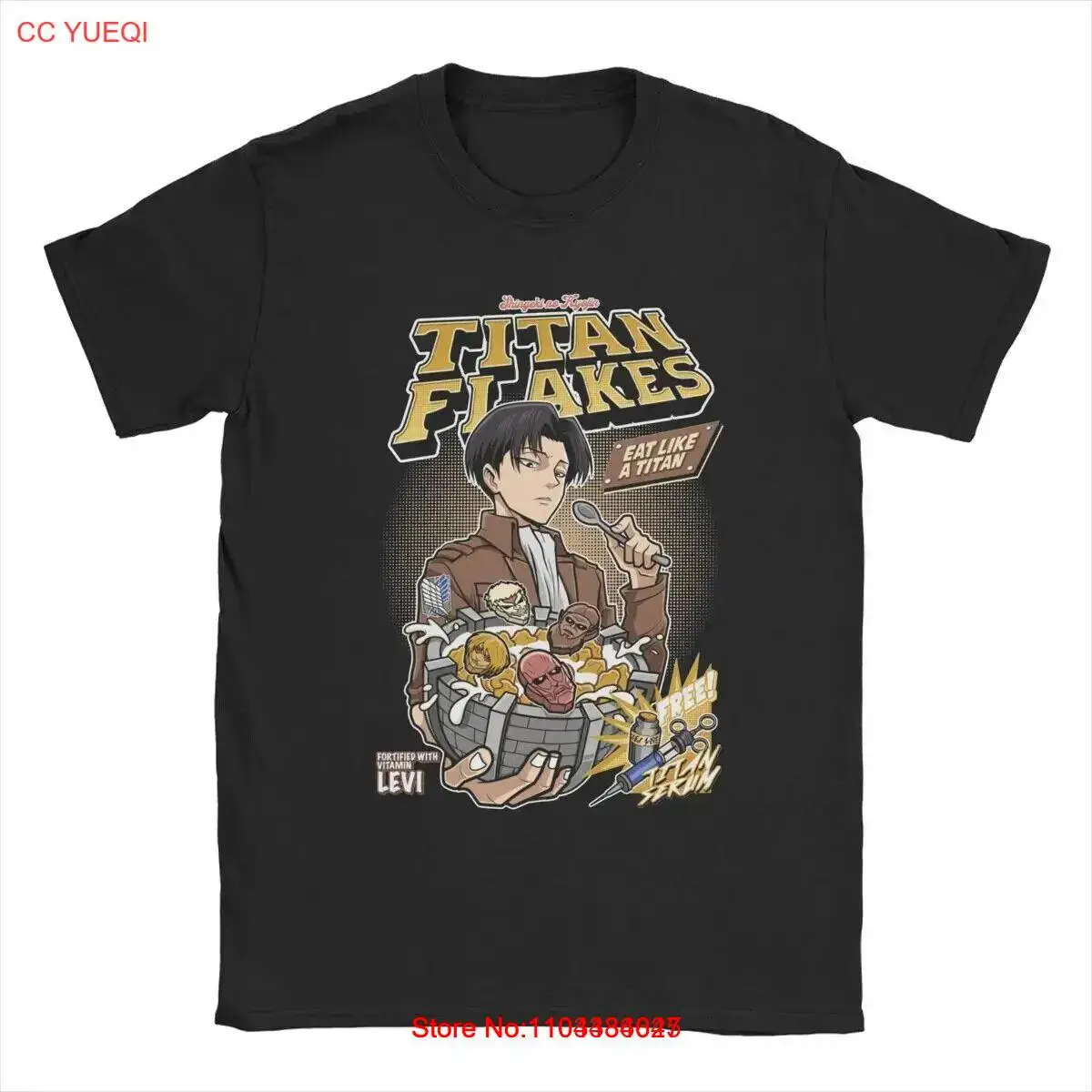 Titan Flakes Levied Ackerman Men's T Shirt AOT Anime Vintage Tee Shirt Short Sle