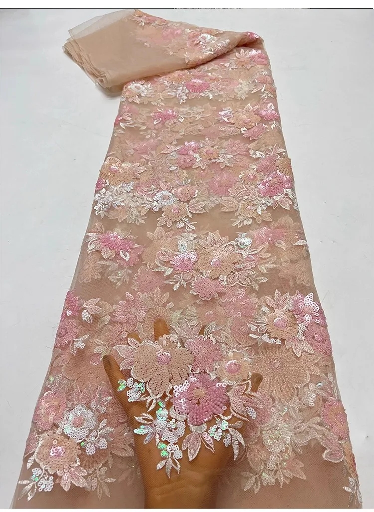 1yard High quality gauze fabric Bead multi-color floral sequin embroidery tela Dress cheongsam fabric for sewing