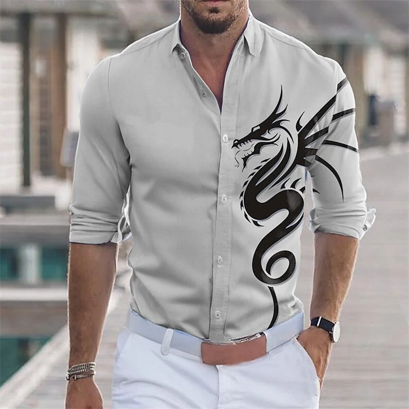 Men's shirts 3D printed shirts for daily outings, lapels for fashionable long sleeved clothing, fashion designers for leisure