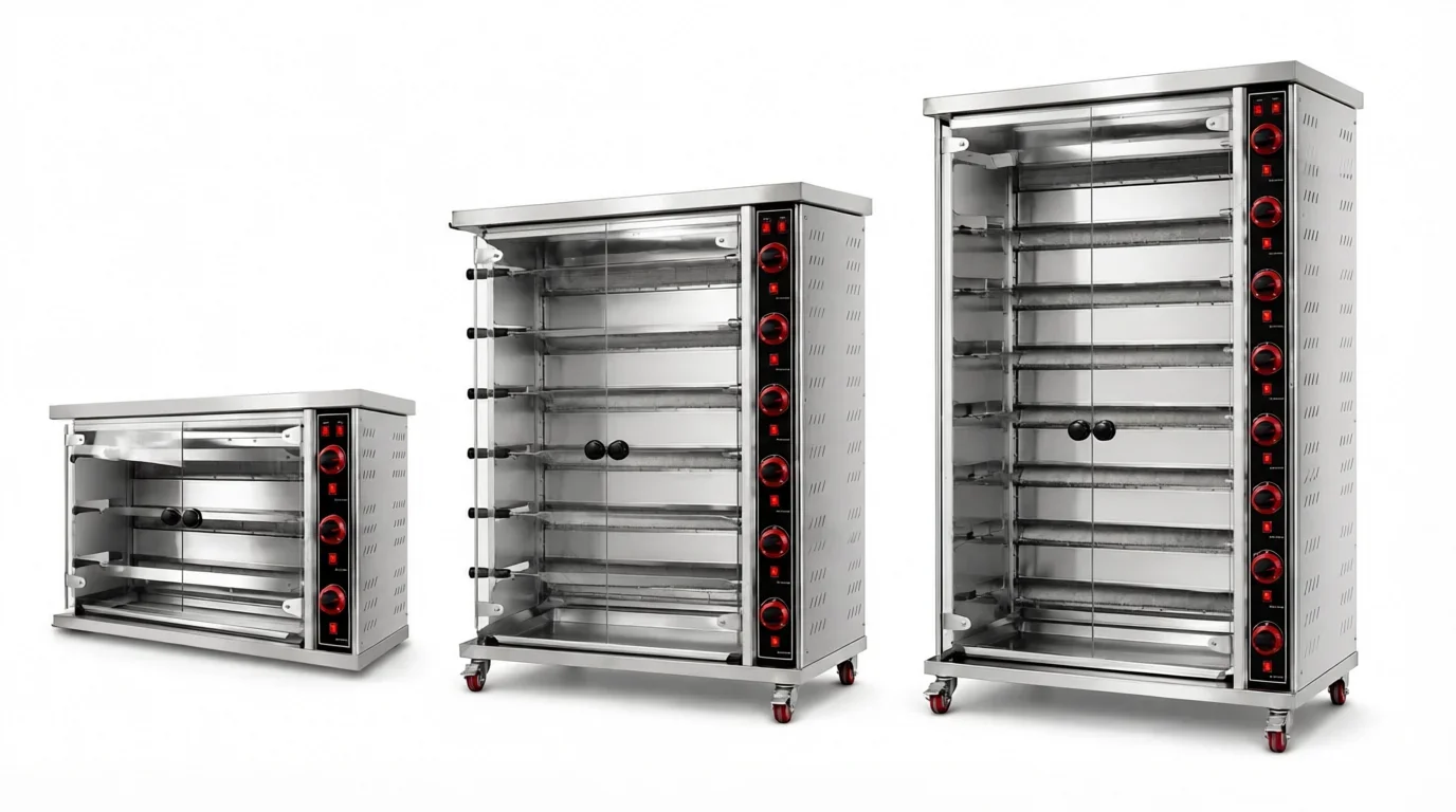 9 Tier Gas Turkish Grill, Transparent Cabinet, 3/6/9 Spits, Natural Gas & Electric Heating for Meat Roasting