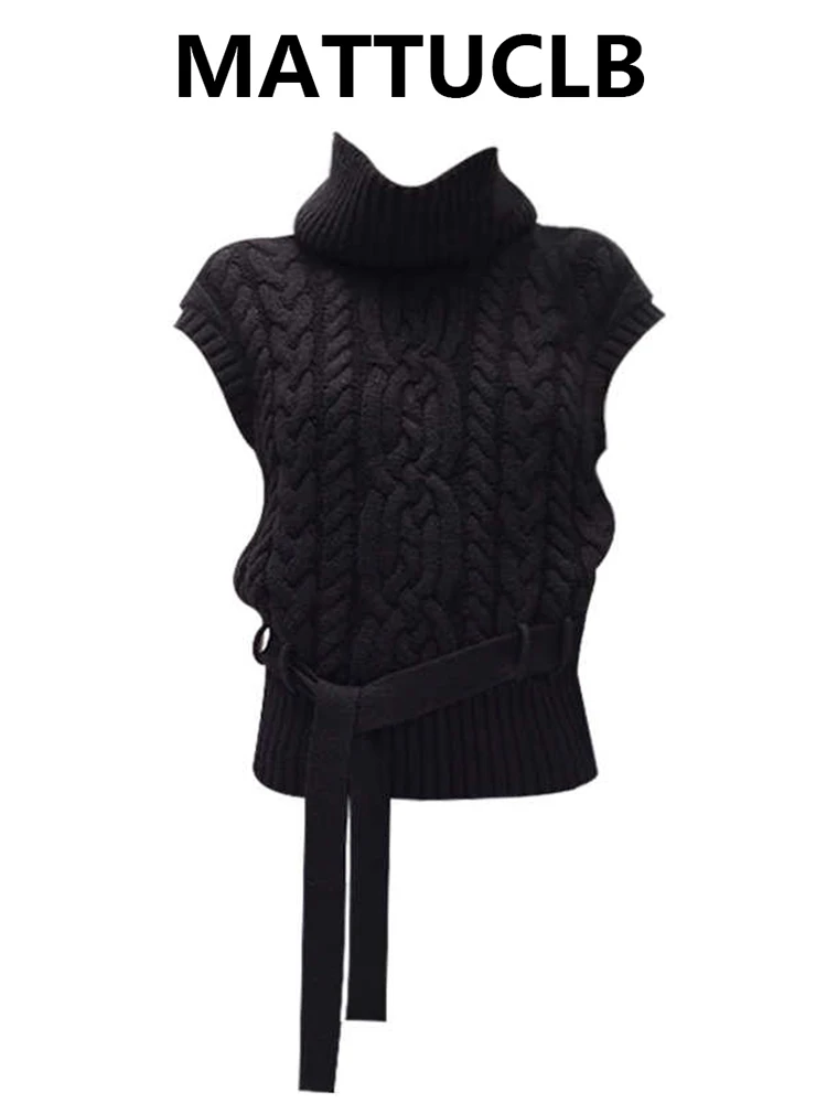 

Spring Women's Pullovers Y2k Sweater Vest Korean Sleeveless Turtleneck Knitwear Design Jumper Old Money Vintage Tide Thick New