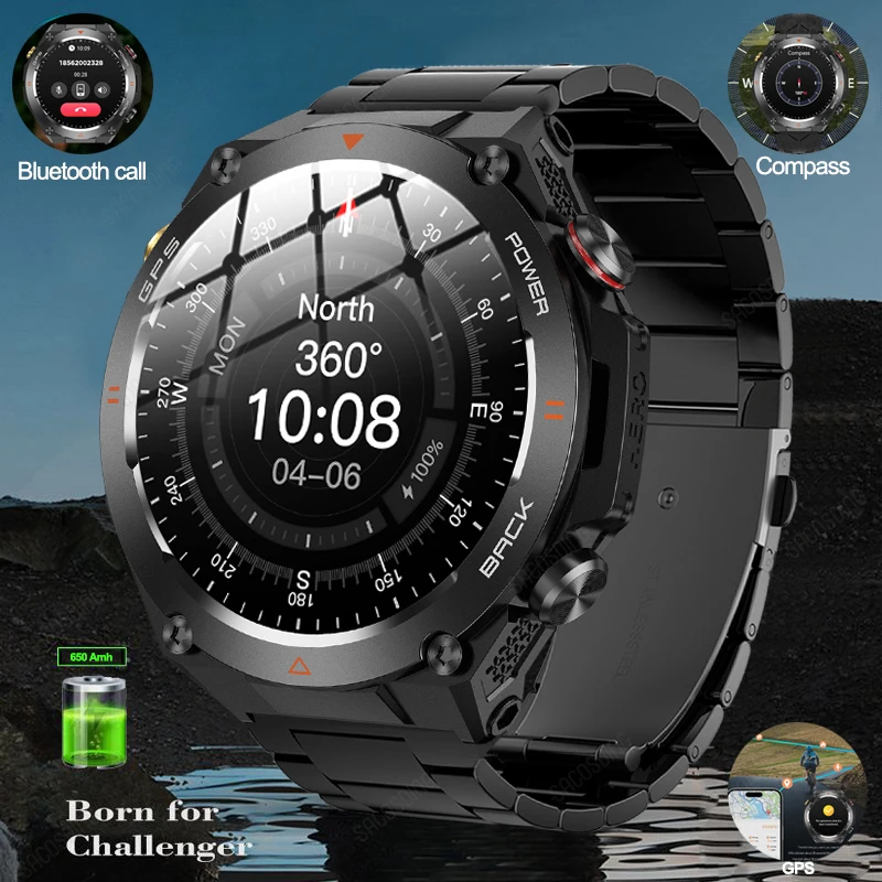 

GPS Smart Watch Sport Compass Flashlight Outdoors 1ATM Waterproof Clock 412*412 AMOLED Bluetooth Call Voice Assistant Smartwatch