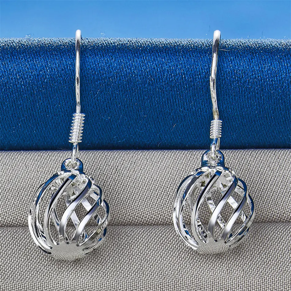 1 par de brincos de prata esterlina 925 requintados com pingente esférico oco para joias de casamento femininas acessórios de luxo