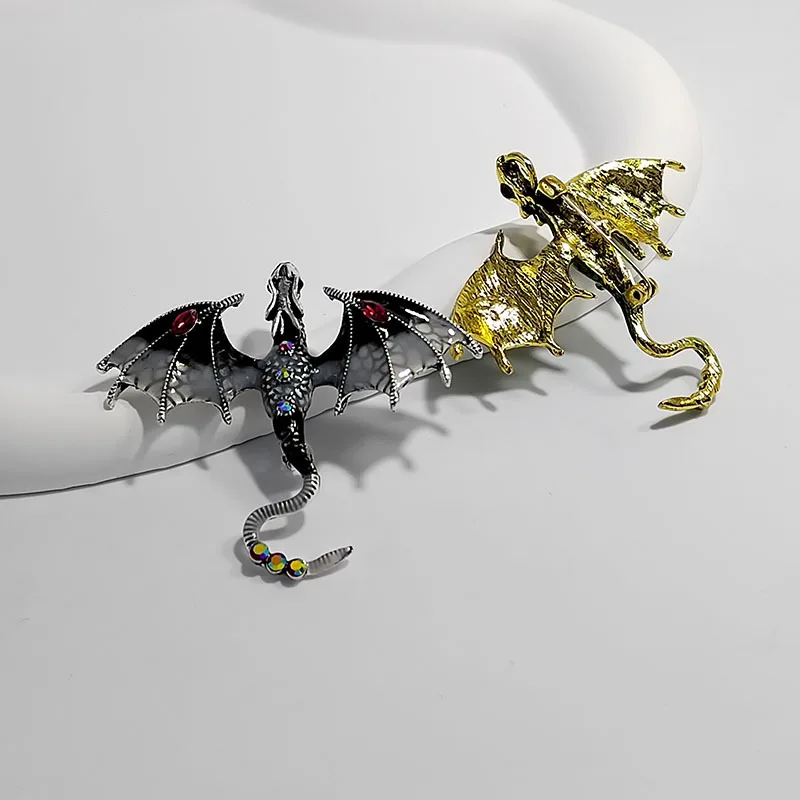 Vintage Enamel Dragon Brooches For Men Women Clthing Suit 6-color Rhinestone Flying Dragon Brooch Pins Party Office Friend Gifts