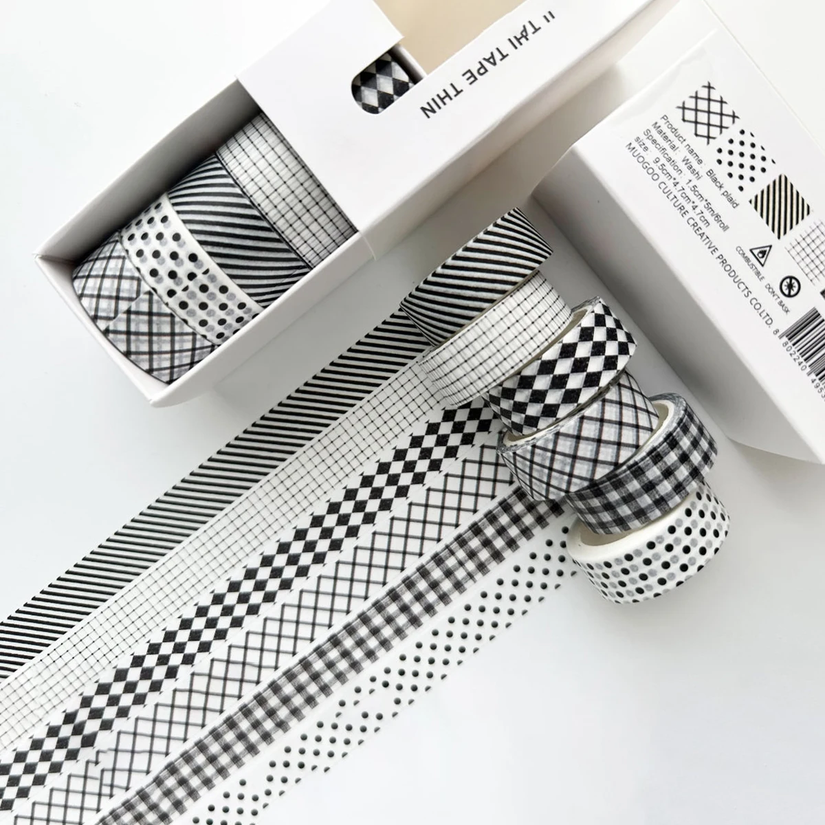 Plaid Washi Tape Set, 6 Rolls Aesthetic Grid & Polka Dot Decorative Tapes for Journal Scrapbooking DIY Crafts & Planner image 6