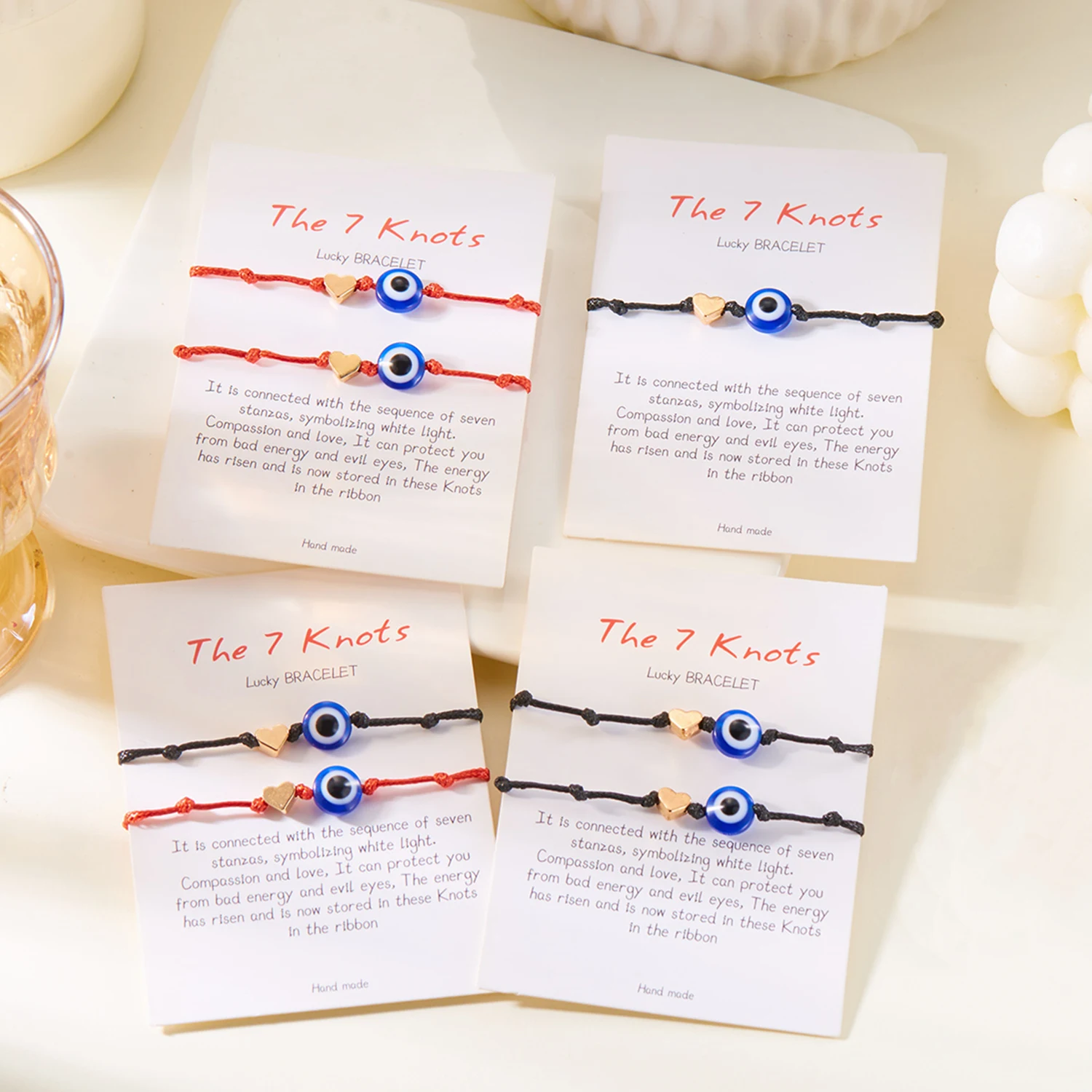 Einfaches türkisches blaues Evil Eye 7-Knoten-geflochtenes Armband für Damen und Herren, glückliches rotes Seil, handgefertigtes Armband, Ästhetik, Party-Schmuck – Detail 11