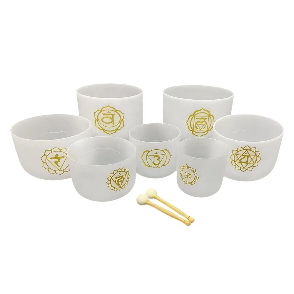 New Products Golden Chakra Pattern Crystal Sound Bowl Wholesale For Inner Peace Balancing