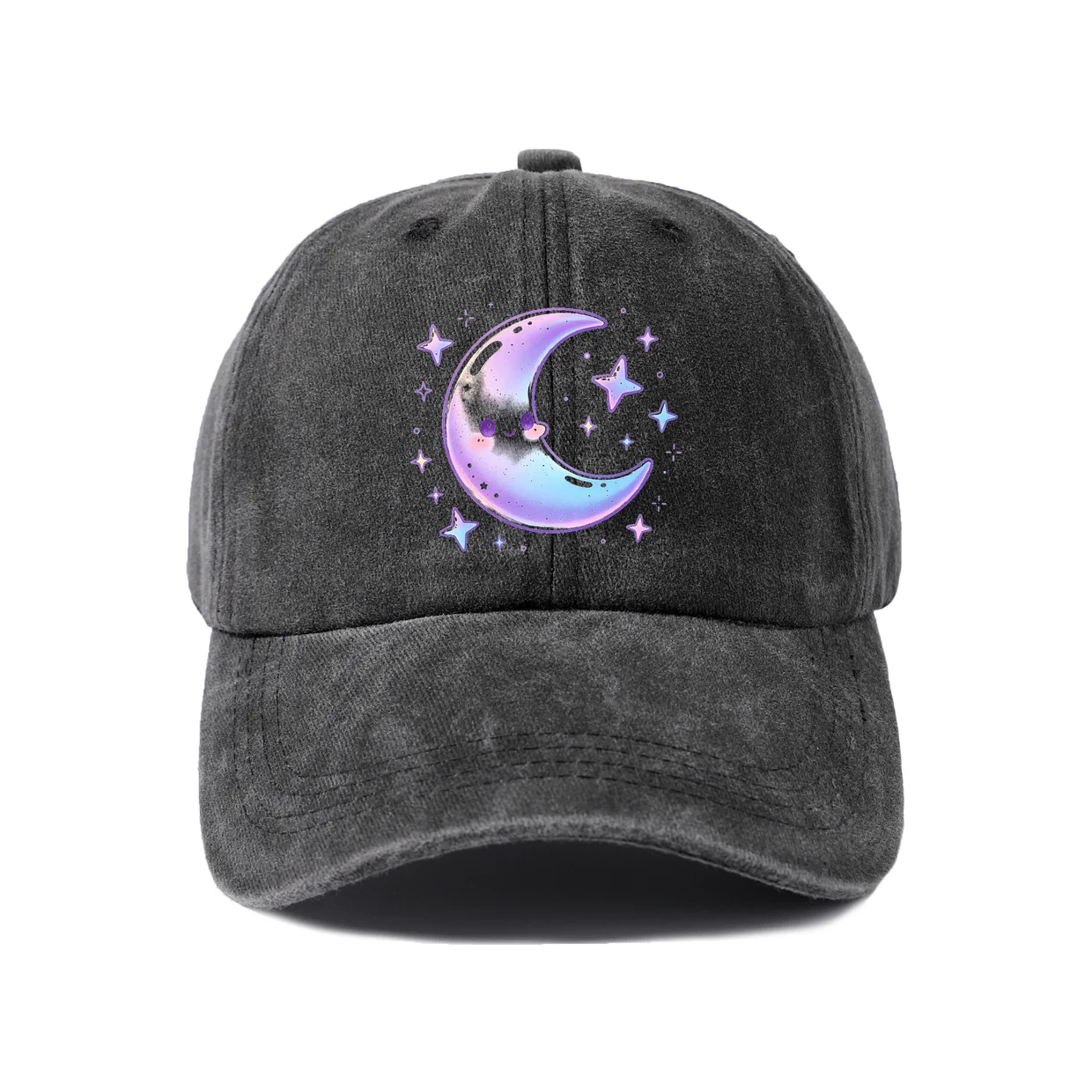 Purple Crescent Moon Graphic Baseball Cap, Vintage Washed Adjustable Unisex Dad Hat, Everyday Gift