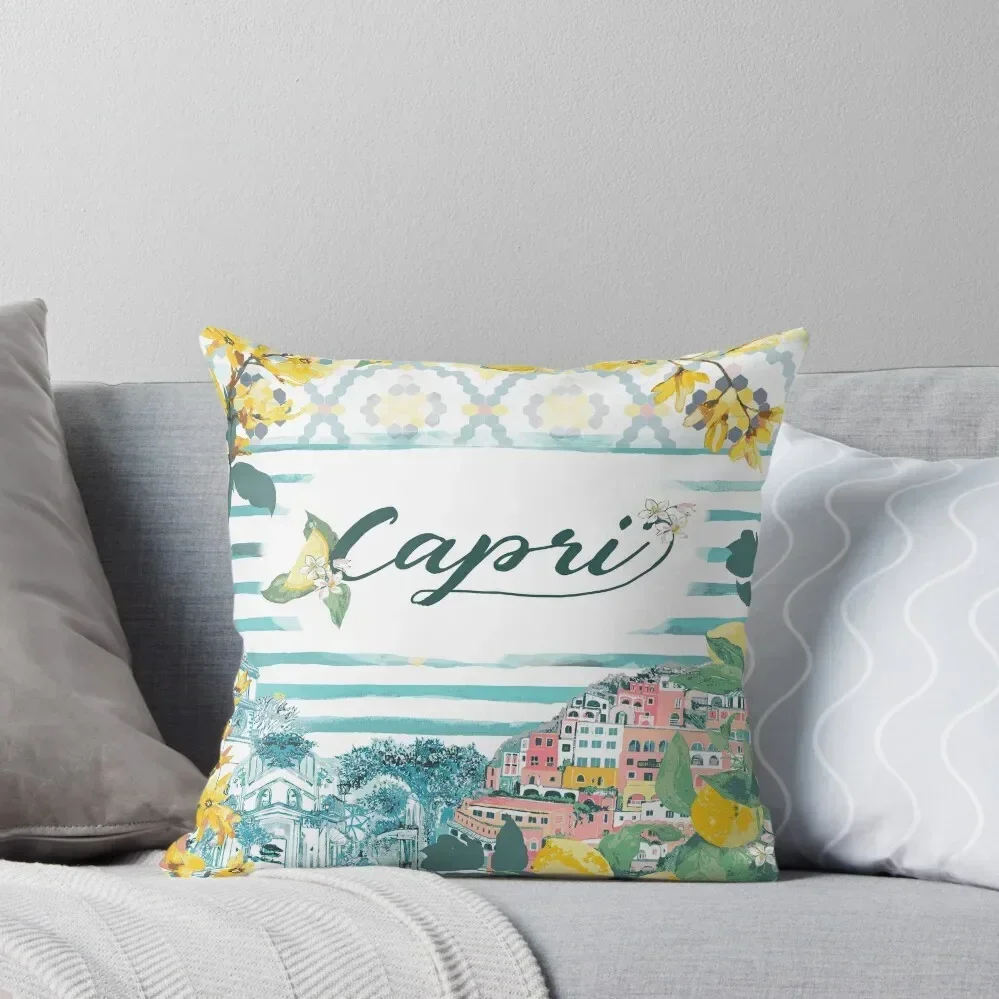 Capri Sprrento, Positano - Italy art poster Throw Pillow Pillows Aesthetic Christmas Pillowcase pillow