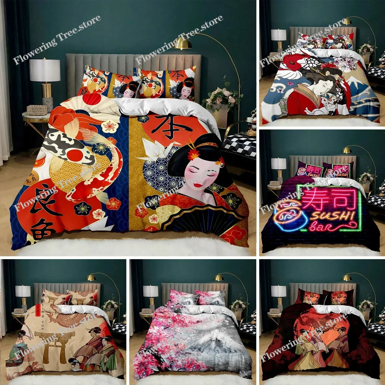 

Japanese Element Duvet Cover Set Geisha Japanese Culture Theme Twin Bedding Set Double Queen King Size Polyester Qulit Cover
