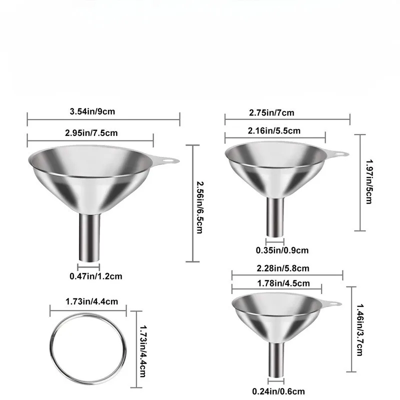 3Pcs/Set Stainless Steel Kitchen Funnel Sets In 3 Sizes, Used For Pouring Oil, Wine, And Filtering Liquids In The Kitchen