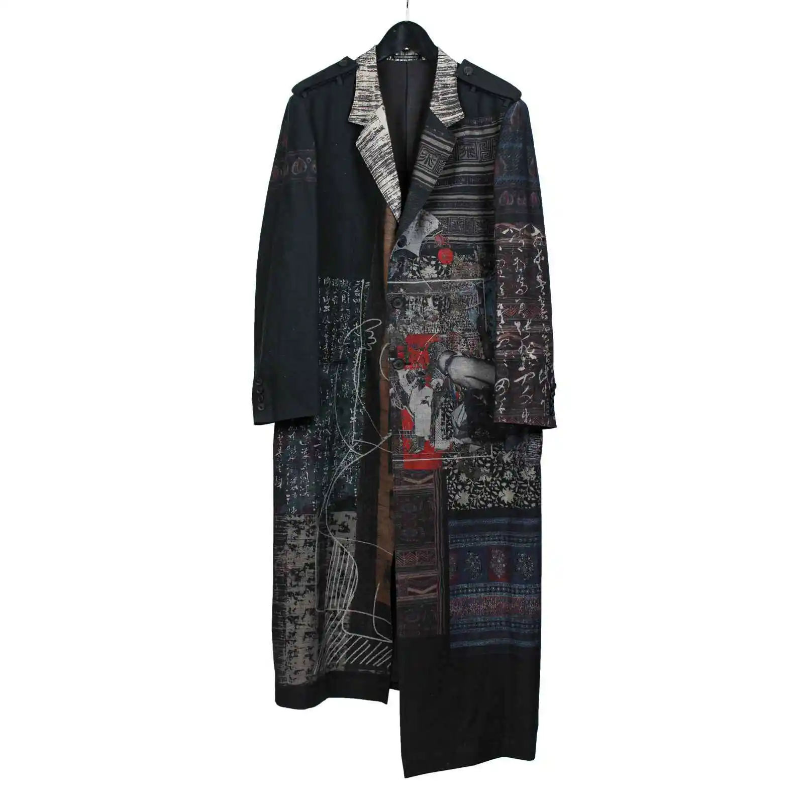 

Оригинальный японский дизайн TOP-YAMAMOTO, темное, нишевое, асимметричное пальто с длинными рукавами и принтами.