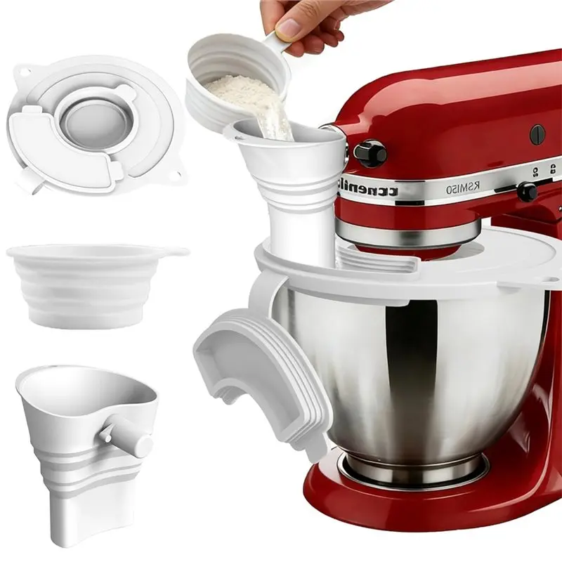 Защитный экран от брызг для миксера KitchenAid 4.5-5Qt, аксессуары 3-в-1 для стационарного миксера со складной мерной чашей и воронкой для муки