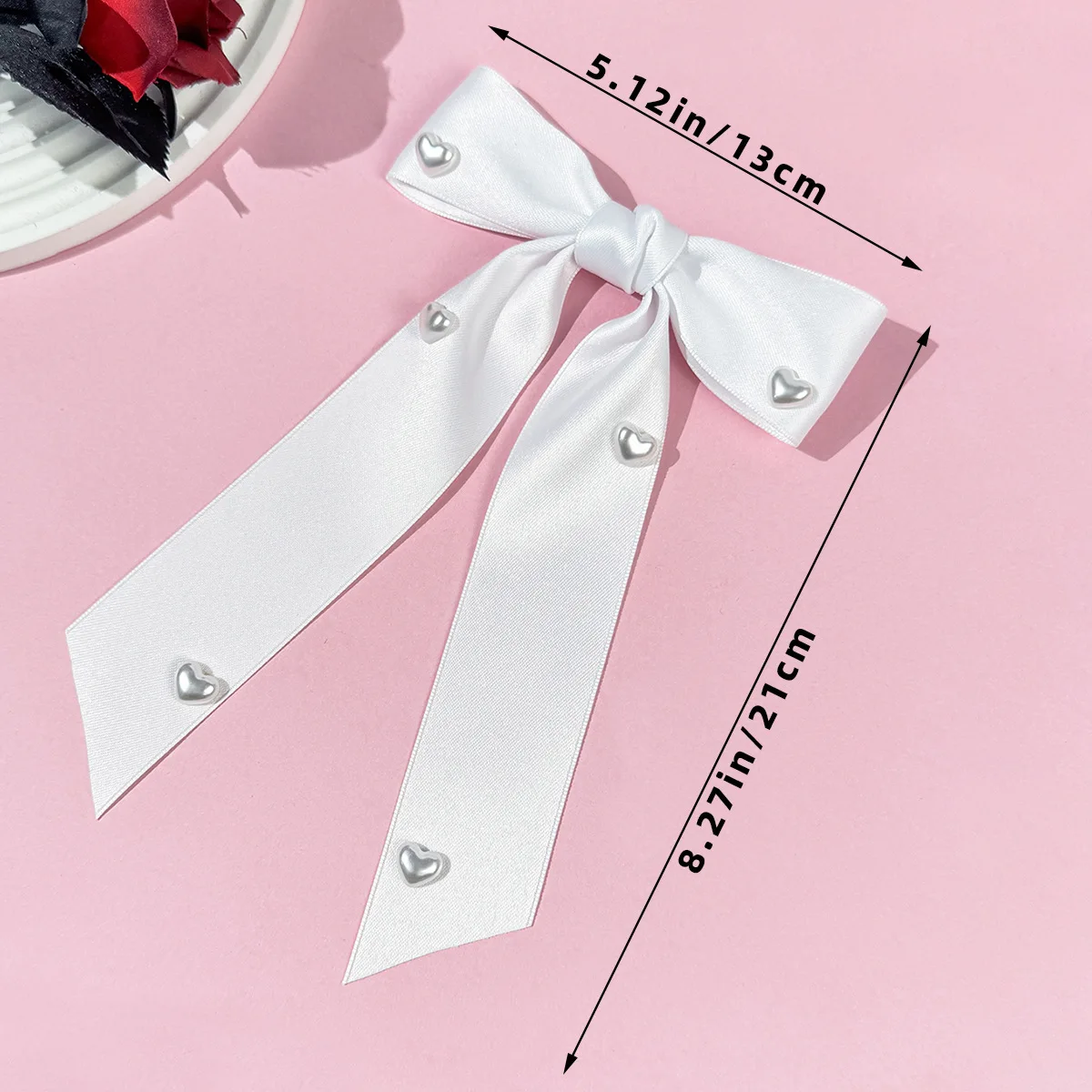 30 pinzas para el pelo con lazo y corazón de perlas para niñas y mujeres, pasadores largos con borlas, accesorios para el cabello para el Día de San Valentín a granel