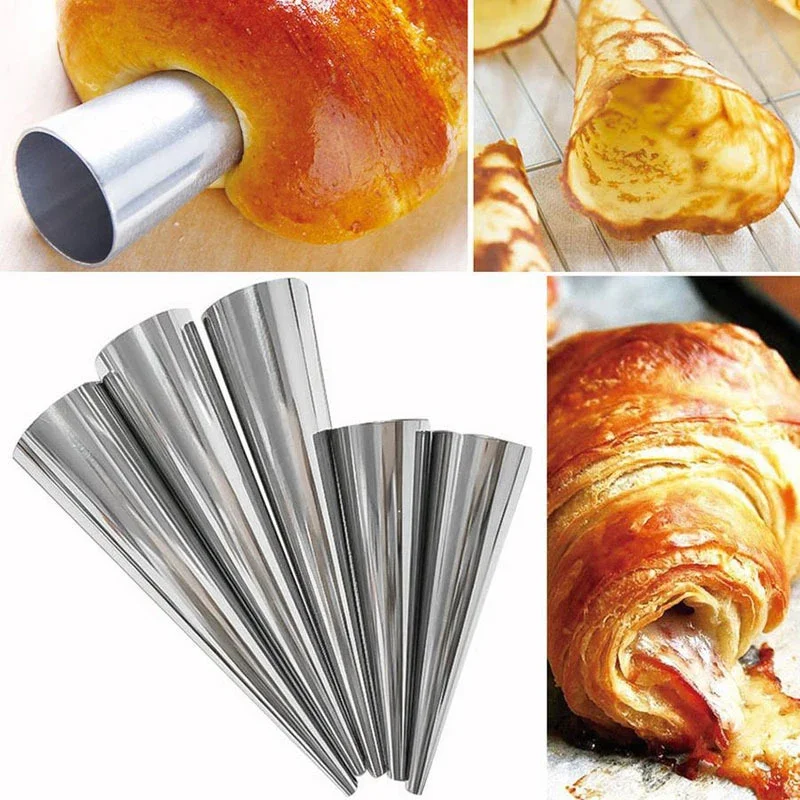 Baked Croissants  Cone Shape Spiral Croissant Denmark Pointed Metal Spiral Baking Tool for Making Croissants Roll Bread Silver