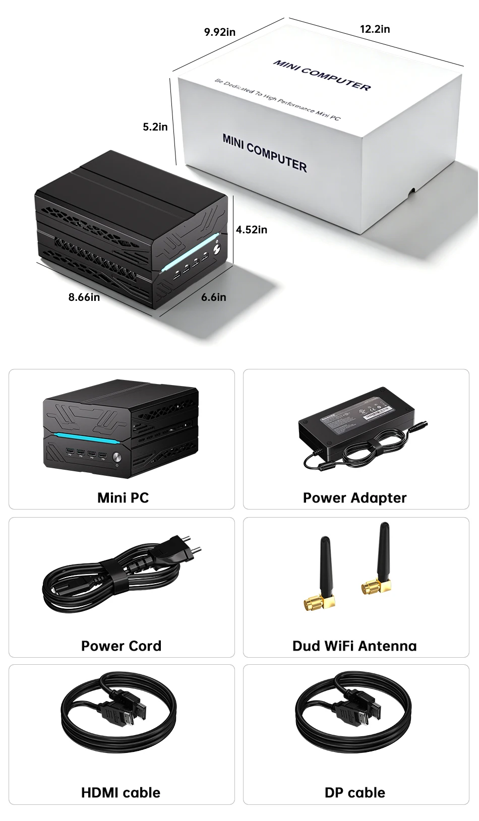 MSECORE Mini Gaming PC AMD R9 9950X3D RTX5060Ti 16GB DDR5 Dual M.2 NVMe SSD WiFi7 BT5.4 Dual 2.5G LAN 8K 6-Screen HDMI DP Type-C