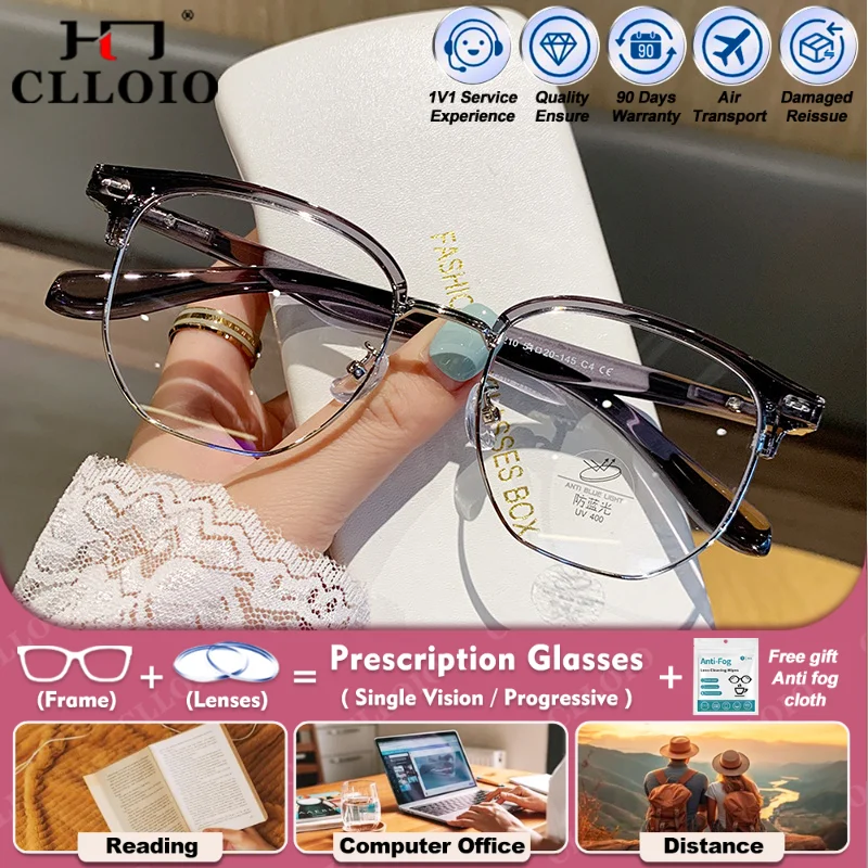 

CLLOIO Trendy Eyebrow Frame Women Myopia Prescription Computer Glasses Anti Blue Ray Progressive Photochromic Optical Eyeglasses
