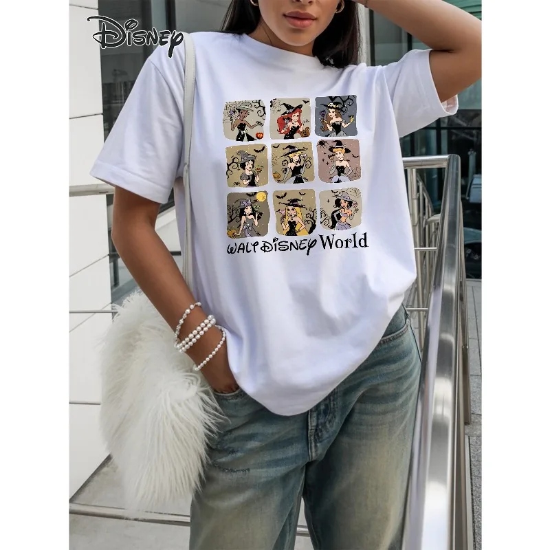 

Disney Women's Loose Round Neck T-shirt with Multi Character Print and Walt Disney World Text Comfortable Breathable T-shirt