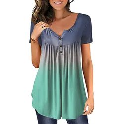 Women V Neck Women Plus Size Gradient Printed V Neck Short Sleeve T Shirts Button Pullover Tank Tops Work Maternity Clothes