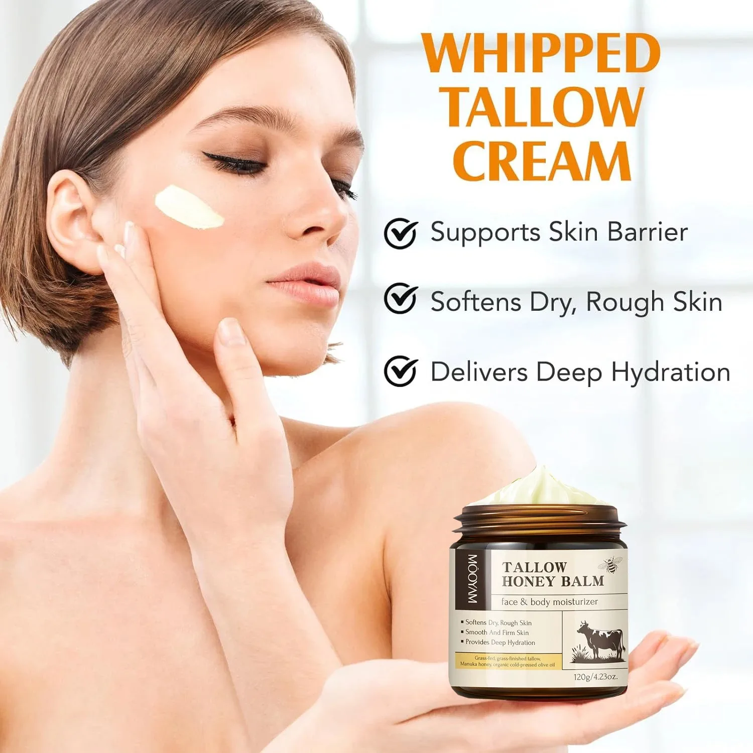 

120g ​Beef Tallow Paste Deeply Moisturizer Brightening Wrinkle Remover Grass Fed Tallow Wild Honey Face Body Cream Skin Care