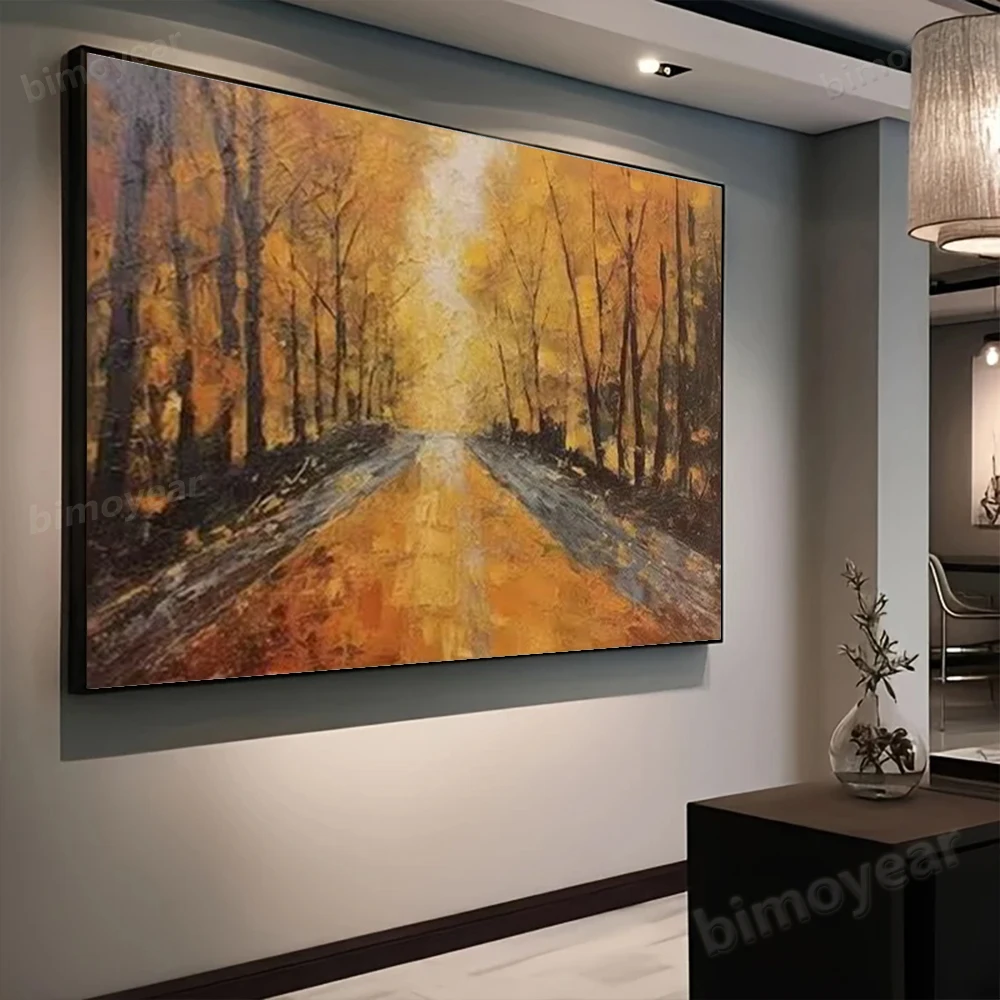 100% رسمت باليد مجردة النفط اللوحة الرجعية جدار صورة فنية على قماش البني الغابات جدارية لغرفة المعيشة ديكور المنزل الطلاء