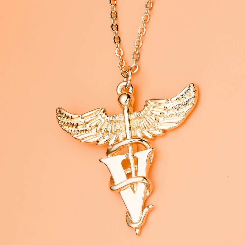 Hanreshe Classic Caduceus Veterinary Pendant Necklace Medicine Snake Wing Scepter Charm Necklaces Jewelry Gifts for Doctor Nurse