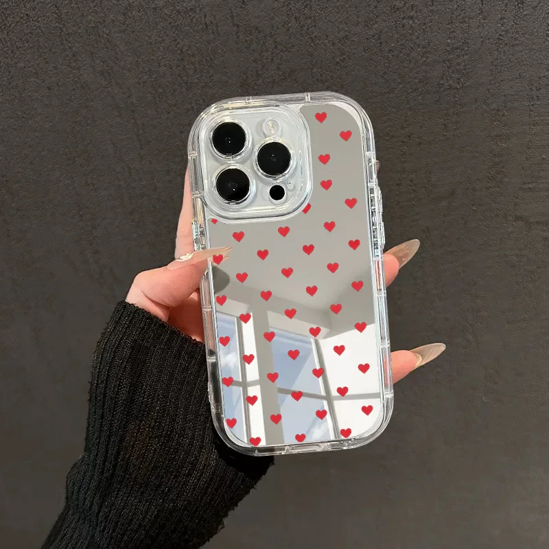 Rote herzförmige Spiegel-Handyhülle, sturzsicher, für iPhone 11/12/13/14/15/16/39 Pro Max AIR PLUS
