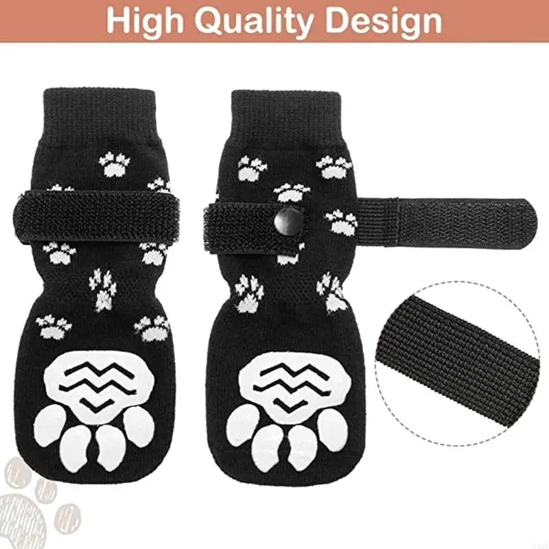 H4GD 2 Pairs Dog Shoes Waterproof Non-Skid with Adjustable Strap for Pets