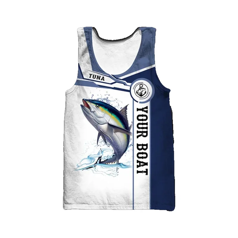 Hawaii Y2K Shark Tank Tops 3D Fishing Print Sleeveless Tank Top Summer Casual O Neck Men Gym Clothing Harajuku Campaign Vest