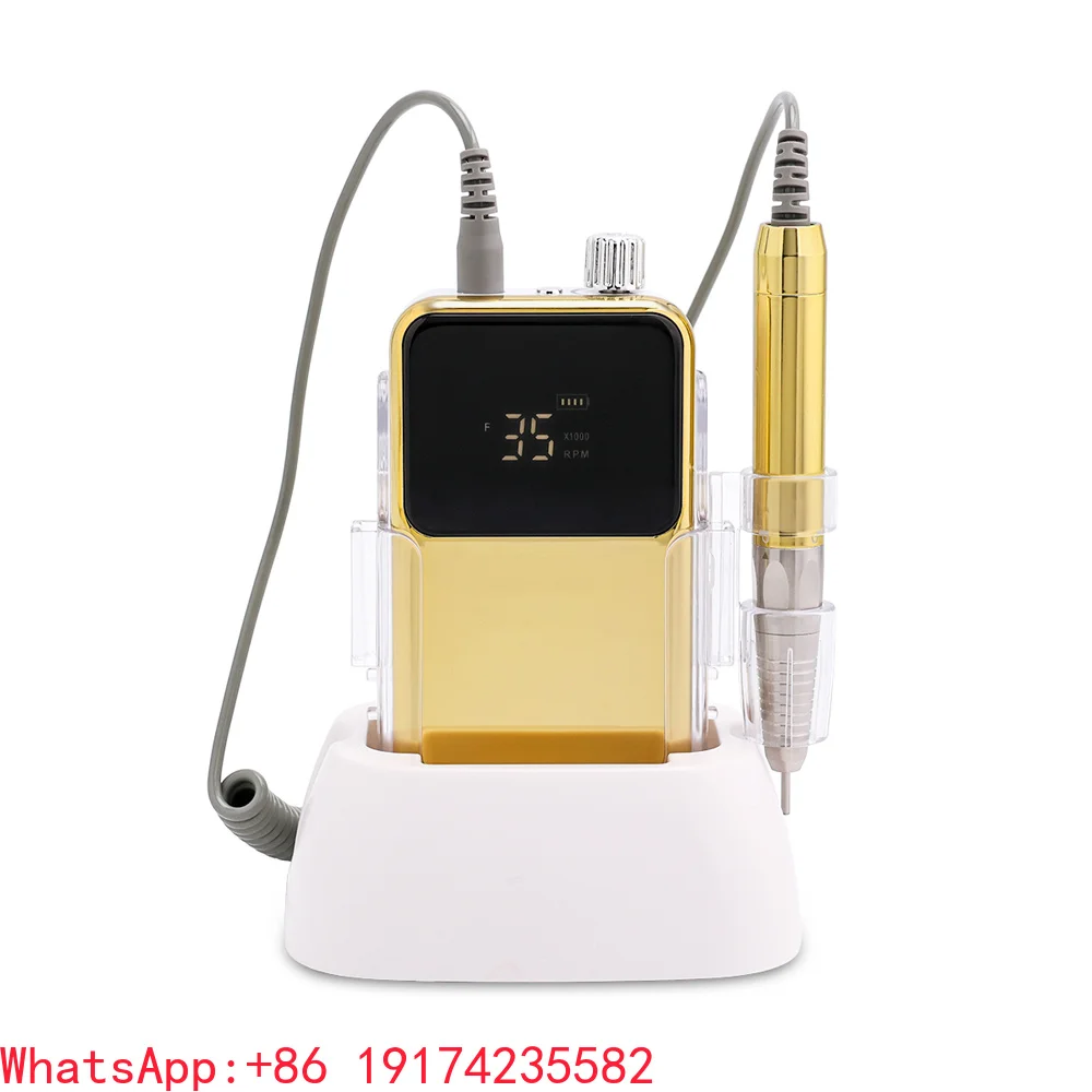 Private logo Portable Cordless Rechargeable Nail Drill Machine 35000 RPM Professional E File Electroplated Gold Color
