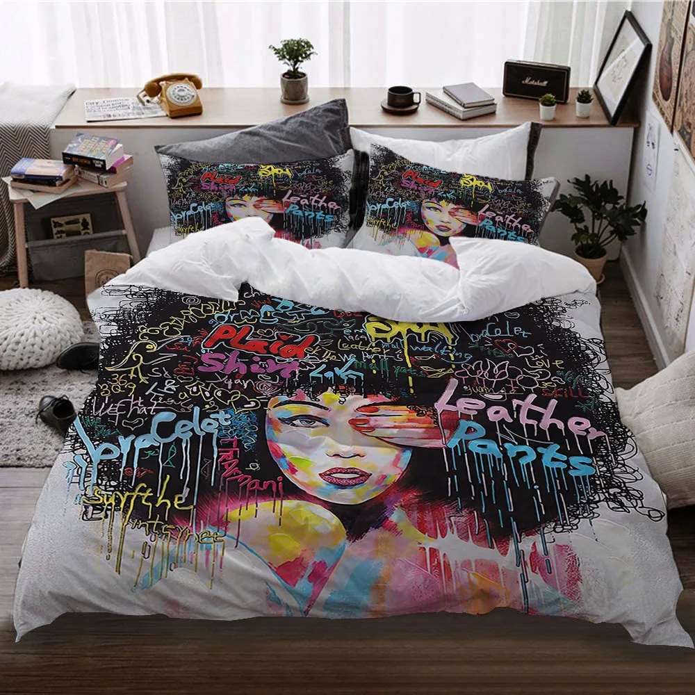 Three piece set of African girls' polyester brushed boutique bed sheets, duvet covers, bedding