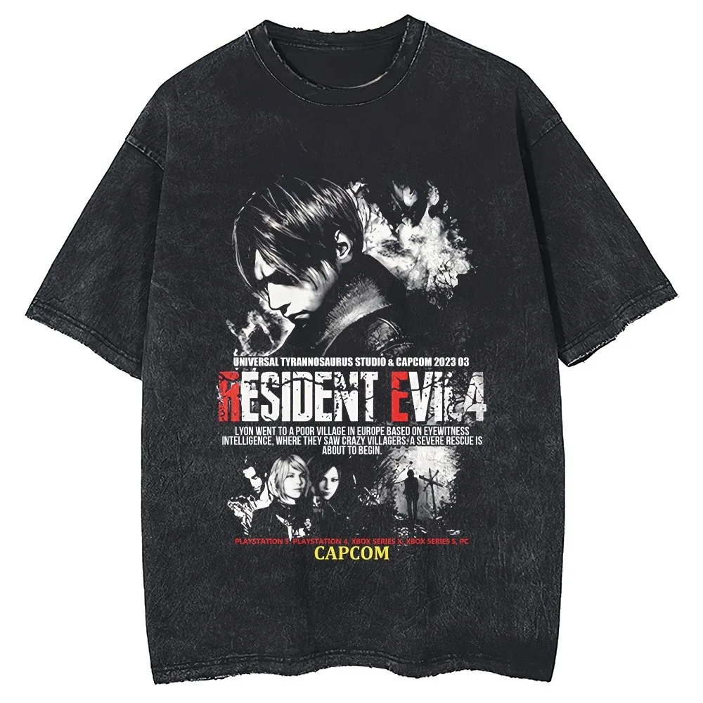 الكلاسيكية الرعب والإثارة لعبة غسلها خمر تي شيرت الشارع الملابس المقيم الشر القطن الهبي حمض عالية الجودة لينة تيز