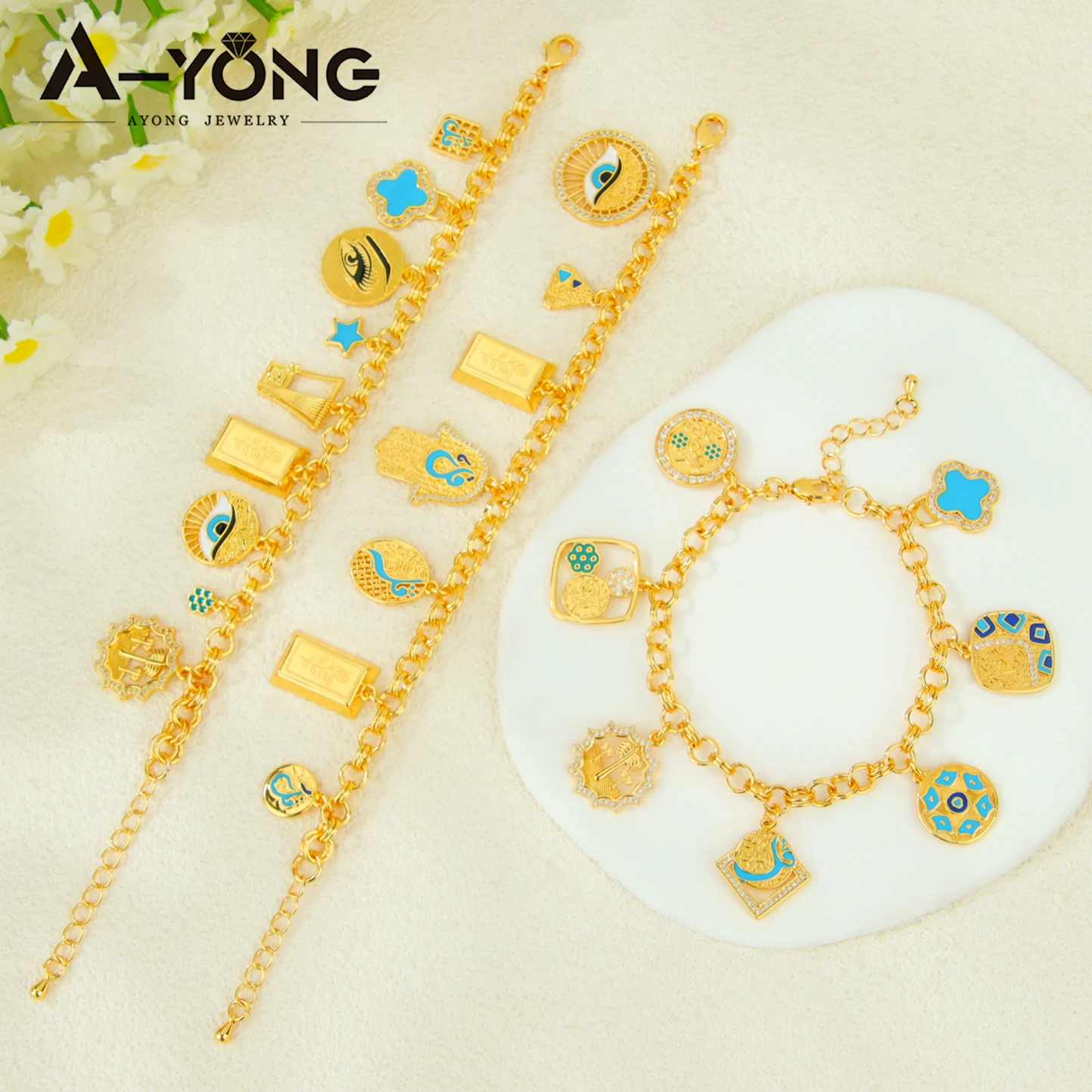 

Arabic Fashion Charm Bracelet 21k Gold Plated Italian Islamic Hip Hop Lucky Chains Dubai Women Event Party Daily Jewelry