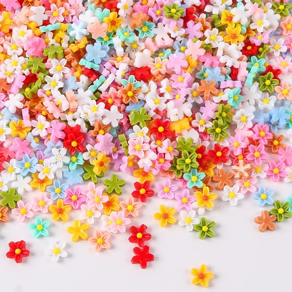 100Pcs 8mm Resin DIY Mini Flower Nail Art Rhinestones Five-Petal Floral Nail Art Charms Flower Shaped Manicure Supplies