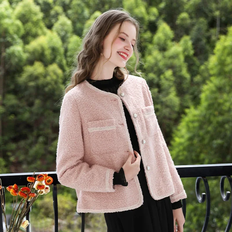 I BELIEVE YOU Pink Casual Luxury Jackets Coats for Woman O-neck Office Lady Short Cardigan Winter Clothes Women 2024 CWT235457A