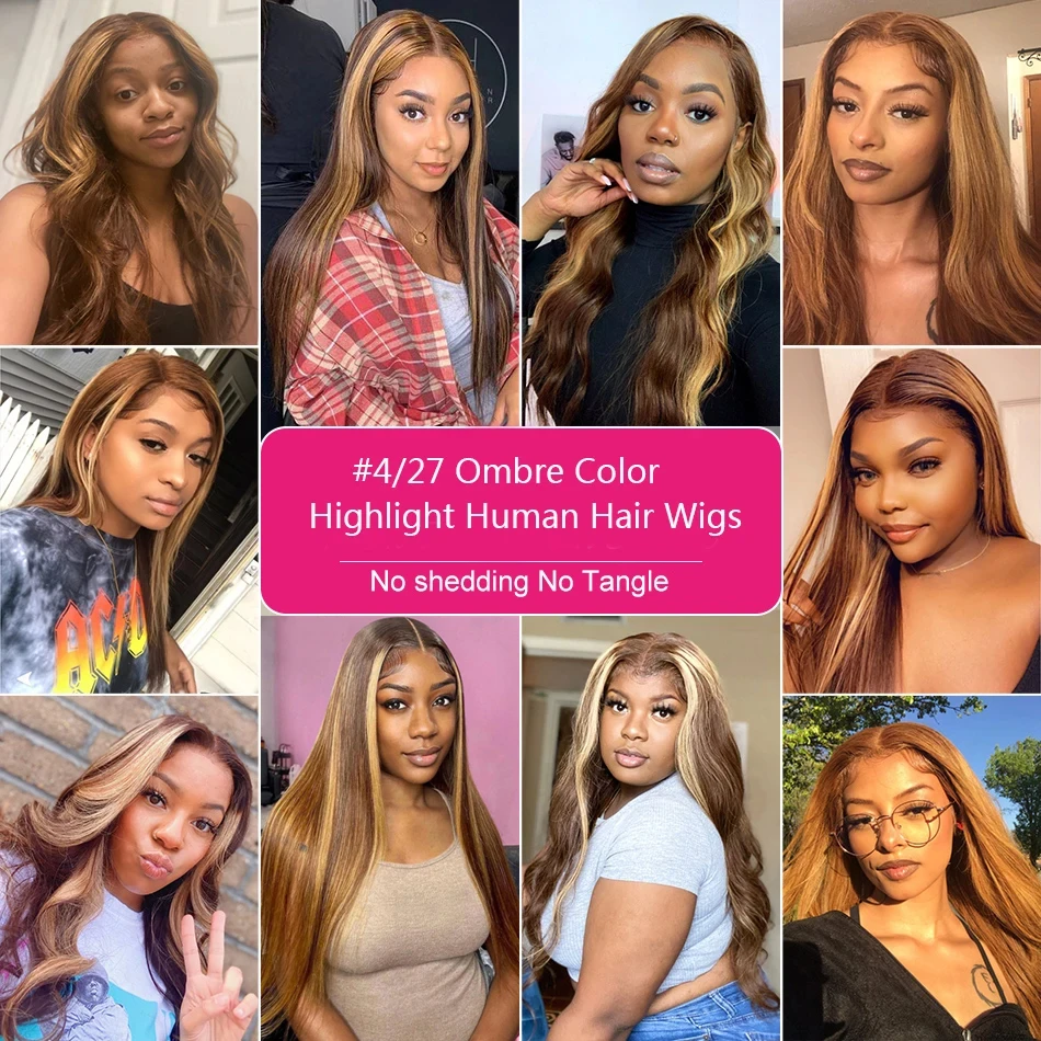 Highlight Wig Human Hair 100% Straight Lace Front Wig Blonde Ombre Color Brazilian 13X6 Lace Frontal Wigs For Women Pre Plucked