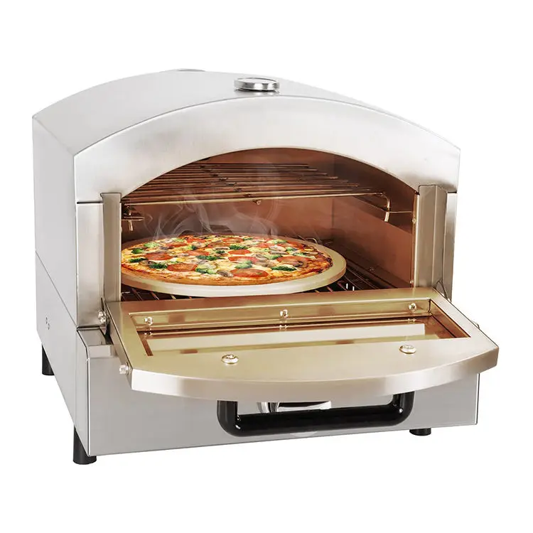 Horno de Pizza portátil eléctrico, Mini parrilla para exteriores, horno de Pizza de acero inoxidable de 2000W de potencia