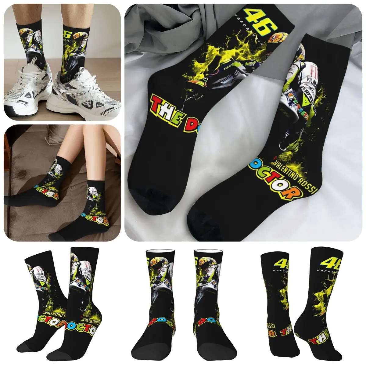 Motorcycle Racing Rossi-Race 46 High elasticity polyester fiber cosy Unisex Hip Hop Happy 3D color printing Socks