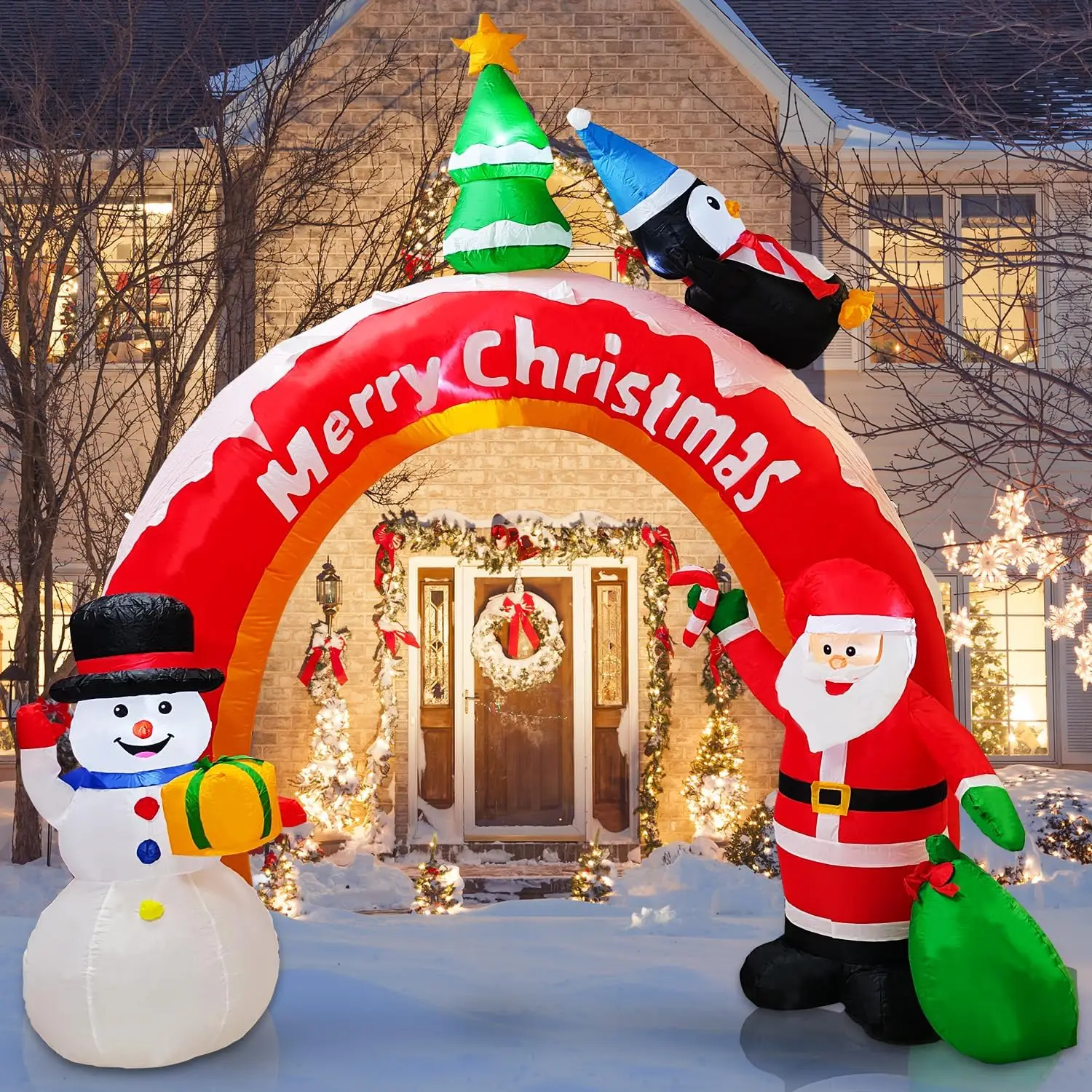 10 FT LED-Lighted Christmas Inflatable Arch for Outdoor Yard Decoration