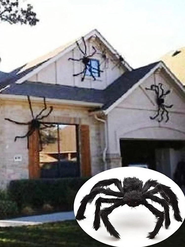 Halloween Decoration Big Spider Fake Spiders Scary Black Soft Hairy Scary Spider for Outside Yard Porch Garden Decor