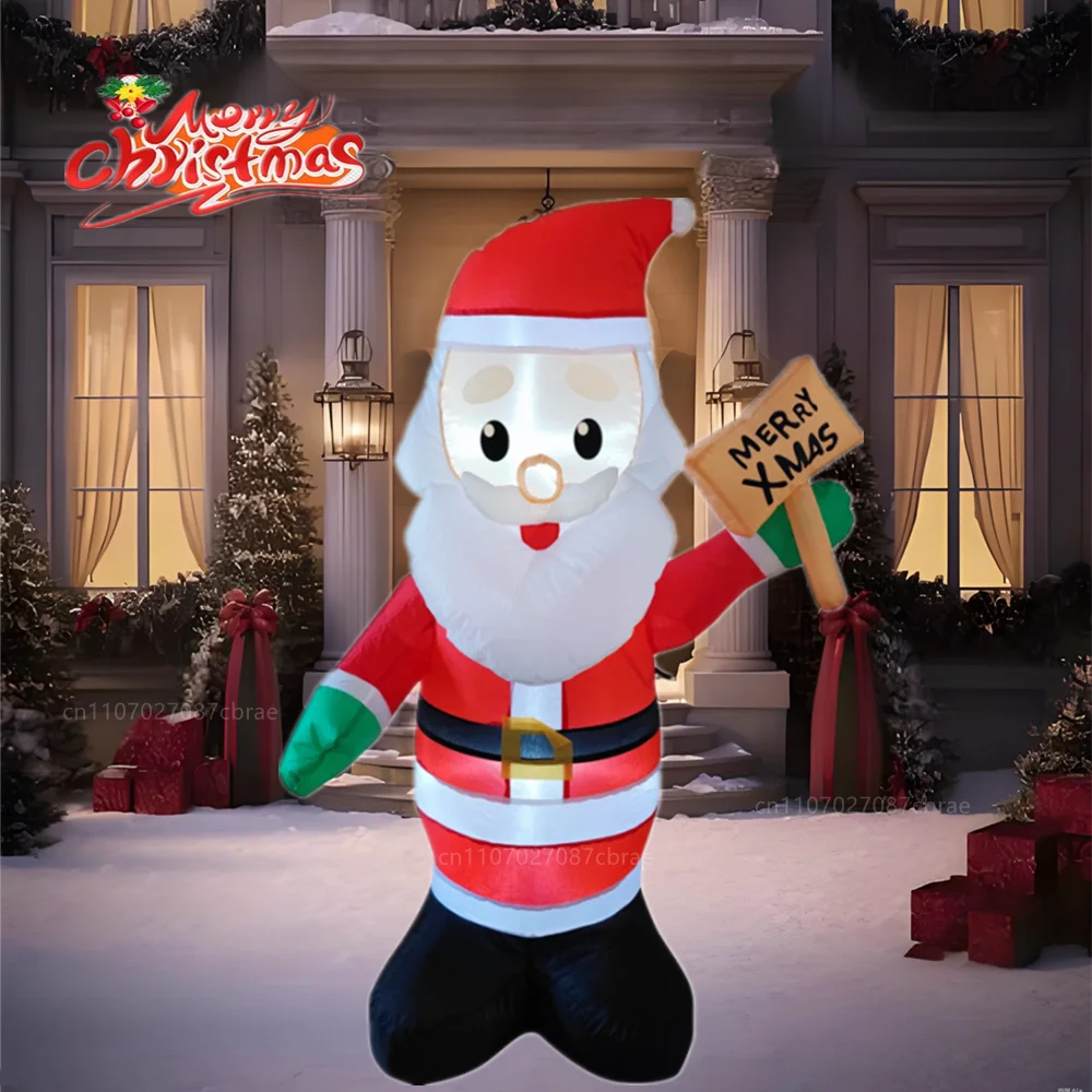 Xmas Inflatable Santa Claus Take wooden sign Holiday Trim Built-in LED Light Indoor Outdoor Garden Yard Lawn Fun Party Trim Prop