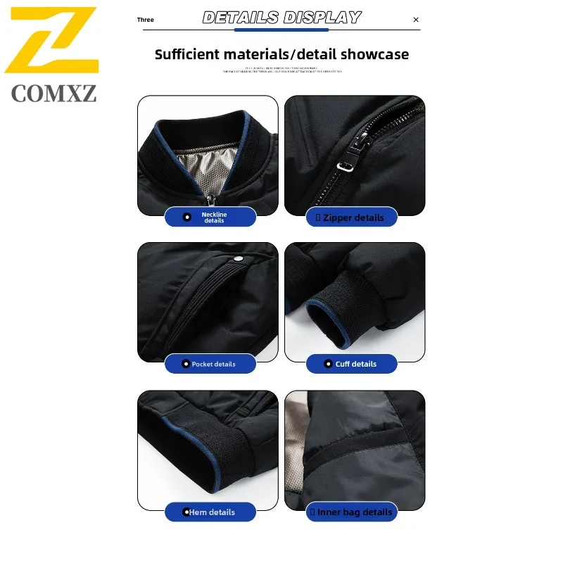 COMXZ Gray Duck Down Stand Collar Down Jacket Men Lapel Fashion Thermal Baseball Collar Casual Down Jacket Mid Age Premium Coat